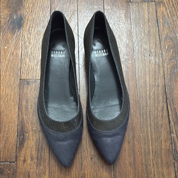 Stuart Weitzman Calf Hair and Leather Flats Blue Size 7.5 - Picture 1 of 6